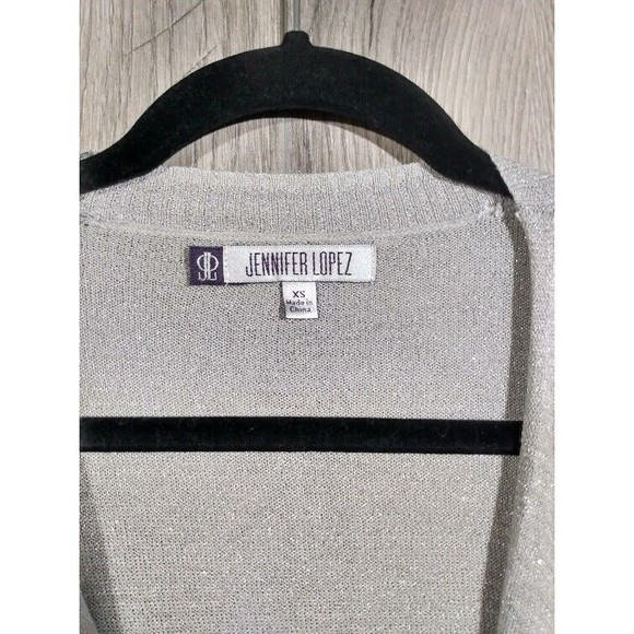 Jennifer Lopez Open Front Cardigan Sweater Womens Extra Small Metallic Silver - Picture 3 of 8